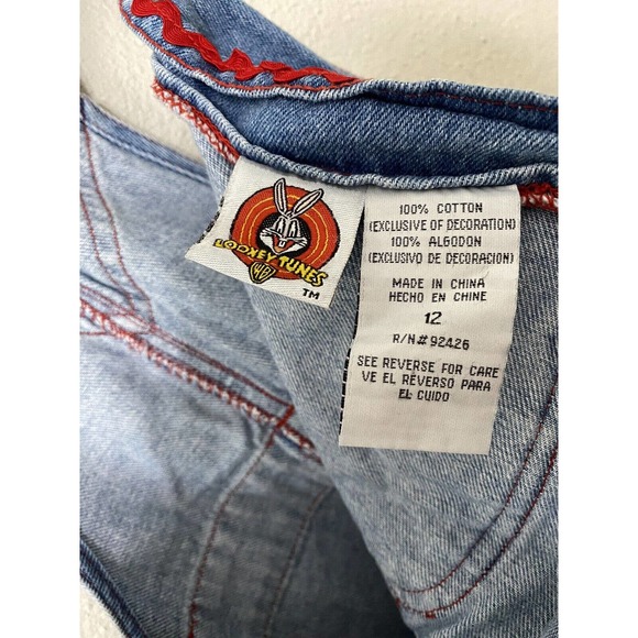 Vintage Looney Tunes Denim Overall Dress Embroidered Tweety Bird size 12 - Picture 6 of 6